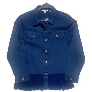 Simply Noelle Button Up Jacket Women's Sz Large Blue Ruffled Bottom New With Tag